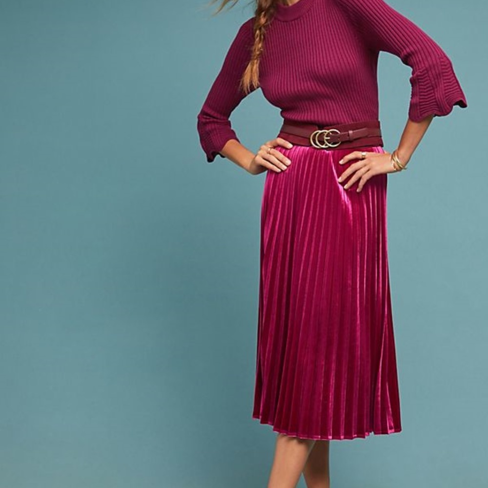 Anthropologie Maeve Pleated Velvet Skirt